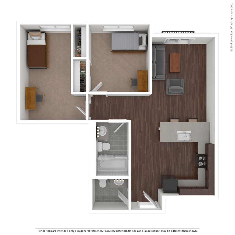Campus View 2-bedroom unit layout