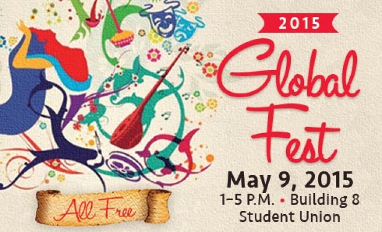 Highline College GlobalFest 2015 poster with colorful instruments