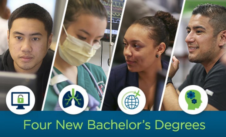 Image of four new bachelor's degree programs offered at Highline College