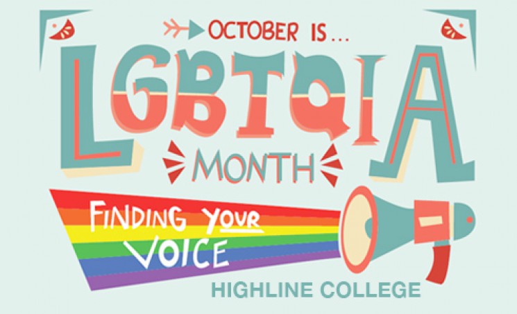 Highline College LGBTQIA Month 2015 poster with the theme Finding Your Voice