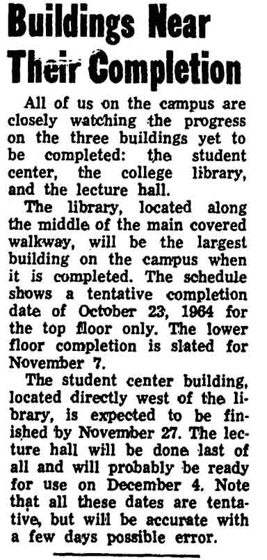 Thunder-Word student newspaper article, October 1964