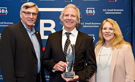Photo of Rich Shockley, Danny House and Jennifer Dye at national SBA awards ceremony, April 2018