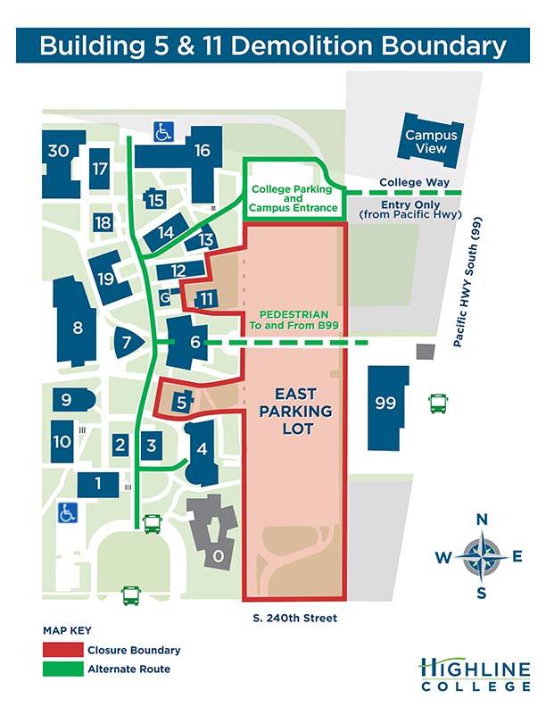Map of East parking lot construction closure