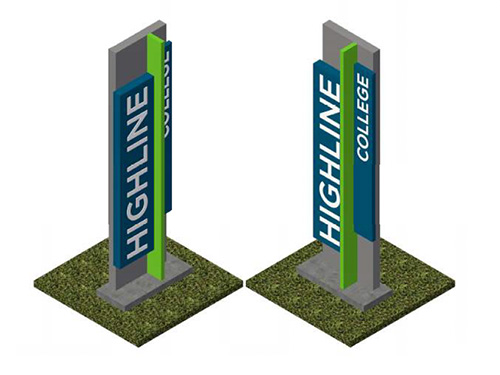 Two vertical Highline College signs